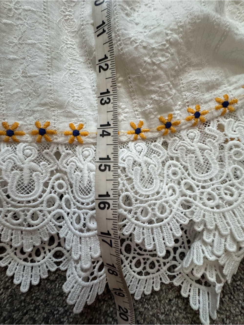 White Lace Mini Dress with Yellow & Blue Embroidery - Picture 7 of 9